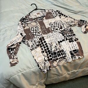 Allison Daley Black and Brown Abstract Blouse